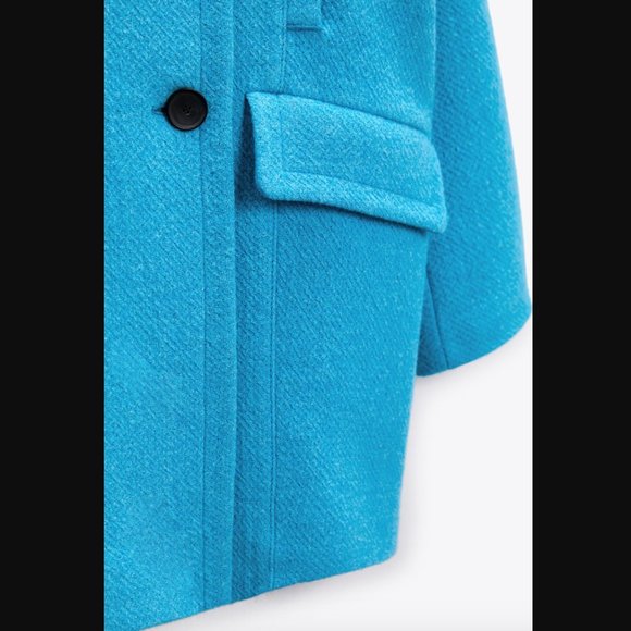 ZARA WOMEN NEW OVERSIZED DOUBLE-BREASTED COAT WOOL BLEND TURQUOISE SIZE M 2… - Picture 3 of 10